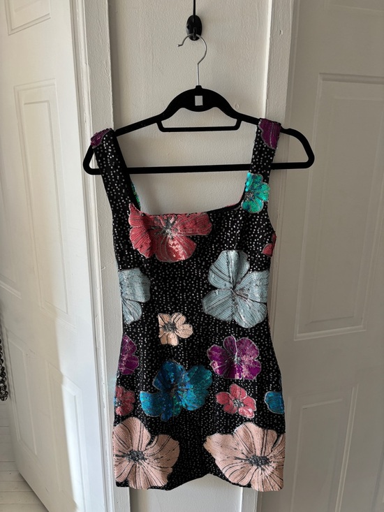 Elliatt Dresses & Skirts - Elliatt Lou Dress | Black Sequin Floral Mini Dress with Pink and Teal Flowers